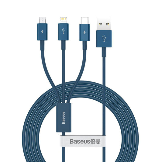 USB-A - Lightning / microUSB / USB-C Charging Cable Baseus Superior Series, 20W, 1.5m, Blue CAMLTYS-03