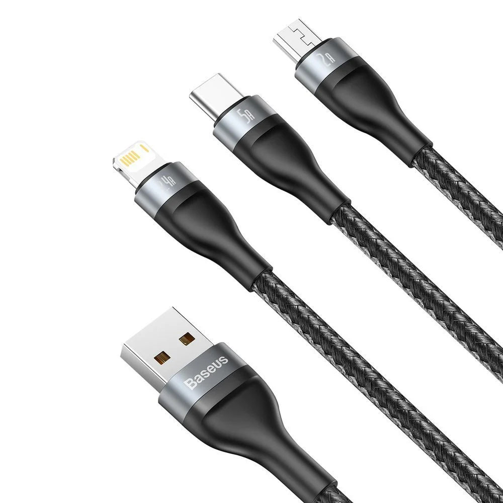 USB-A - Lightning / microUSB / USB-C Charging Cable Baseus Flash Series, 66W, 1.2m, Black CA1T3-G1