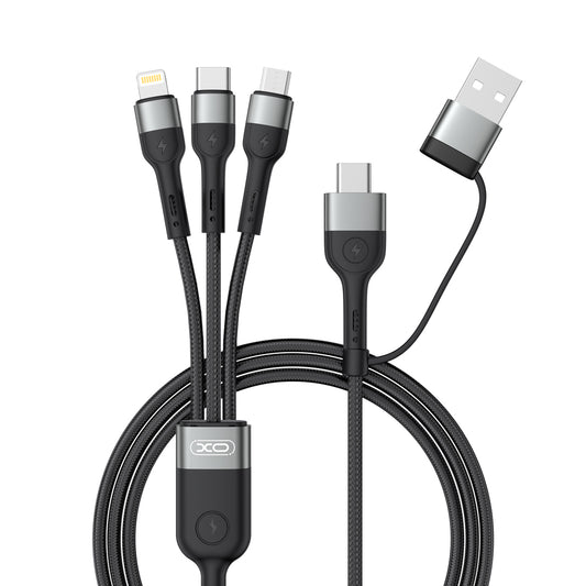 Charging Cable USB-A / USB-C - Lightning / microUSB / USB-C XO Design NB254, 60W, 1.2m, Black