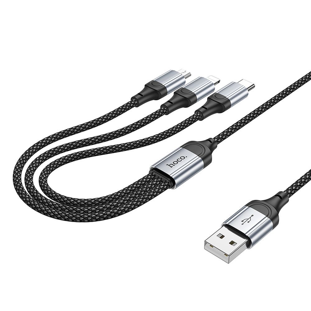 HOCO X102 USB-A - Lightning / microUSB / USB-C Charging Cable, 18W, 1m, Black