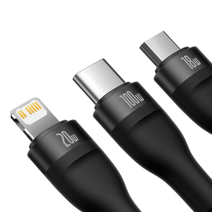 Charging Cable USB-A / USB-C - Lightning / microUSB / USB-C Baseus Flash Series II, 100W, 1.2m, Black CASS030101