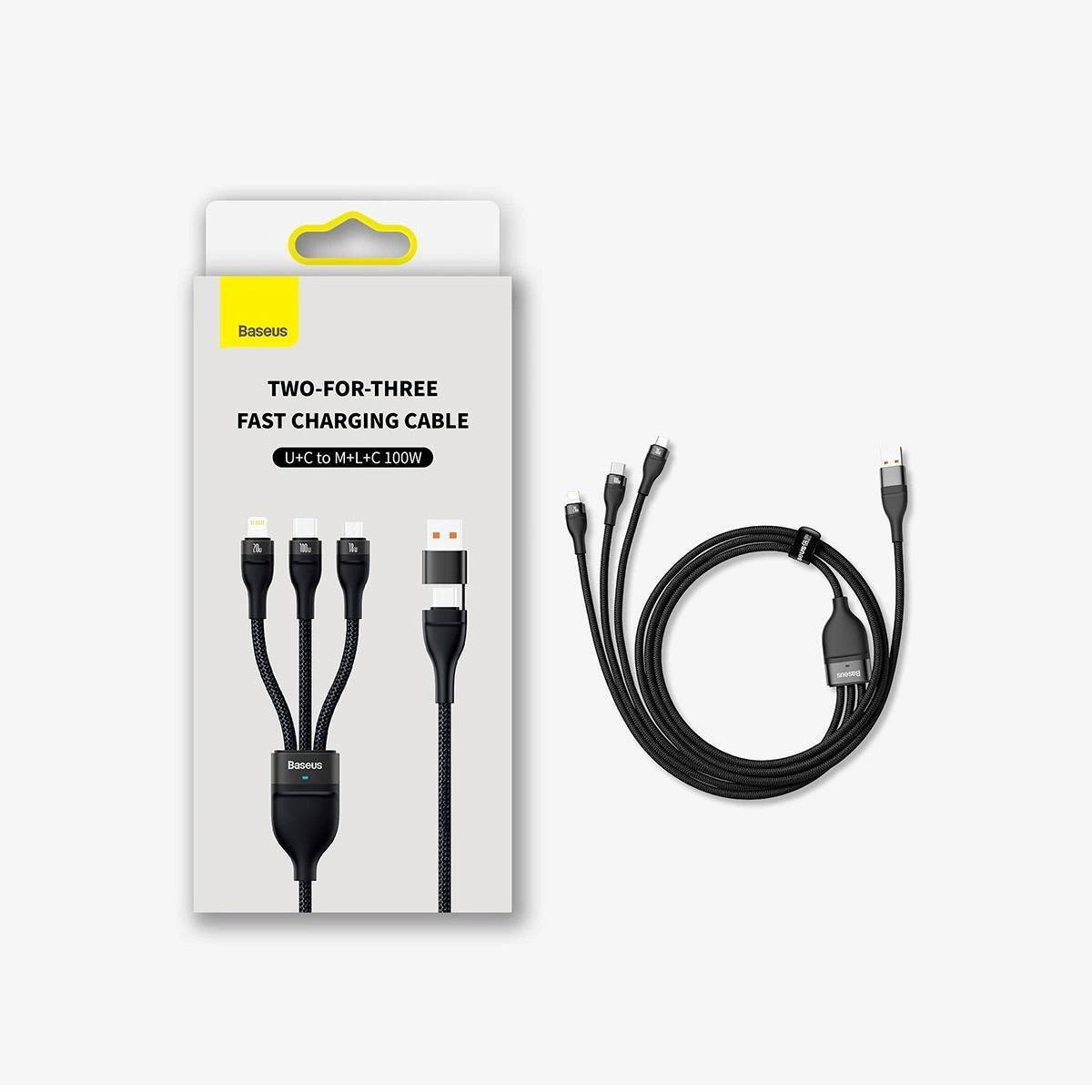 Charging Cable USB-A / USB-C - Lightning / microUSB / USB-C Baseus Flash Series II, 100W, 1.2m, Black CASS030101