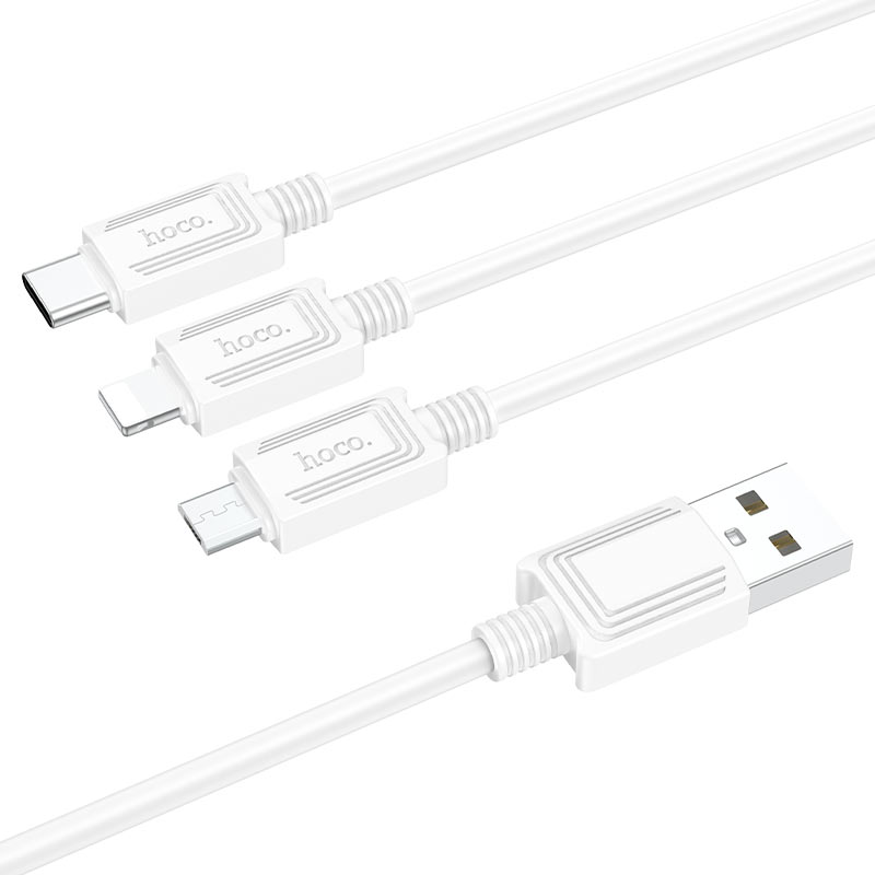 USB-A - Lightning / microUSB / USB-C Charging Cable HOCO X74, 18W, 1m, White