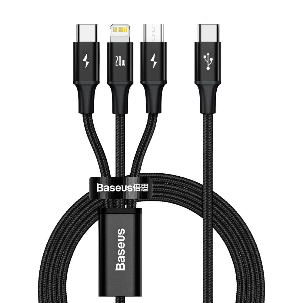 USB-C - Lightning / microUSB / USB-C Charging Cable Baseus Rapid, 20W, 1.5m, Black CAMLT-SC01