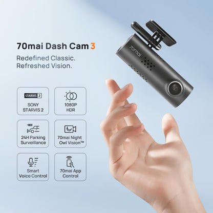 Car Camera 70mai Dash Cam 3 M200, 1080P, Wi-Fi