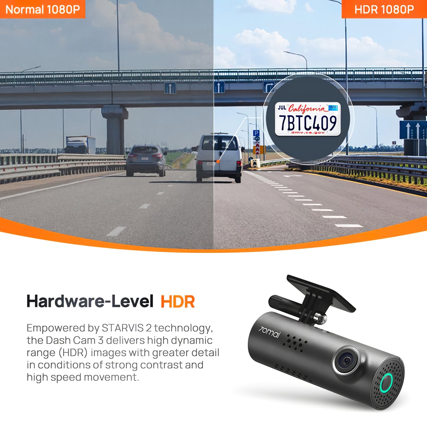 Car Camera 70mai Dash Cam 3 M200, 1080P, Wi-Fi