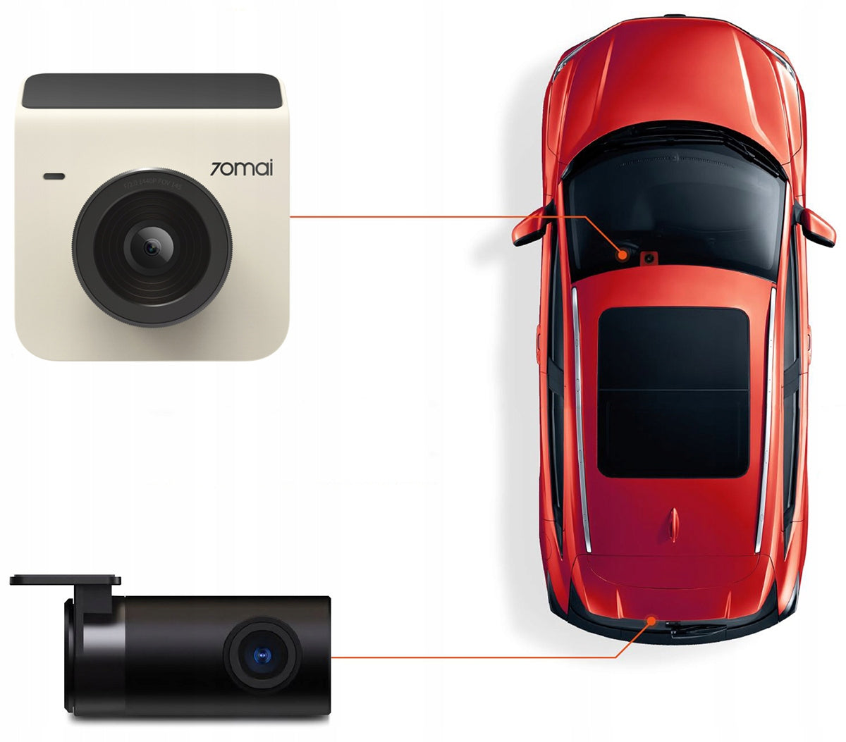 Front Rear Car Camera 70mai Dash Cam A400, 2K, Wi-Fi, 2inch Display, Beige