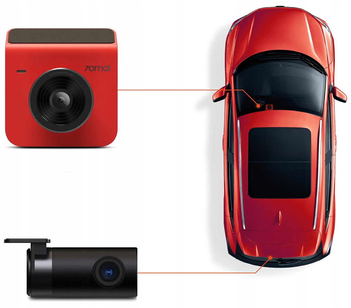 Rear Front Car Camera 70mai Dash Cam A400, 2K, Wi-Fi, 2inch Display, Red