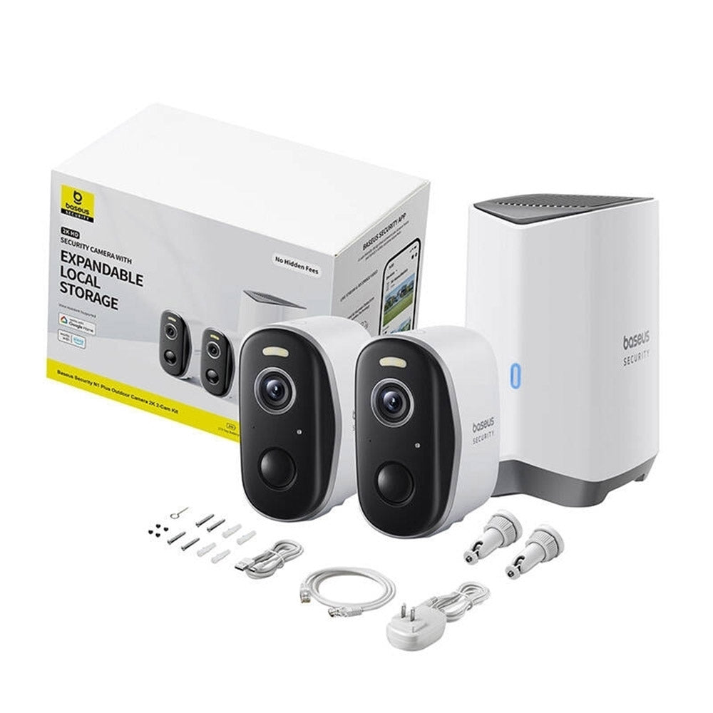 Baseus N1 Plus Surveillance Camera, Wi-Fi, 2K, IP67, Outdoor, Set of 2 pieces, White S0TW012131