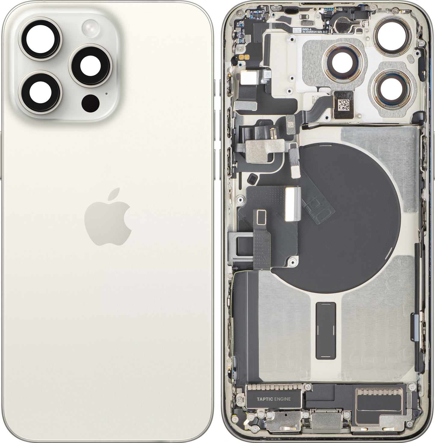Apple iPhone 15 Pro Max Battery Cover, With Middle Frame, Full Parts, White (White Titanium), Swap