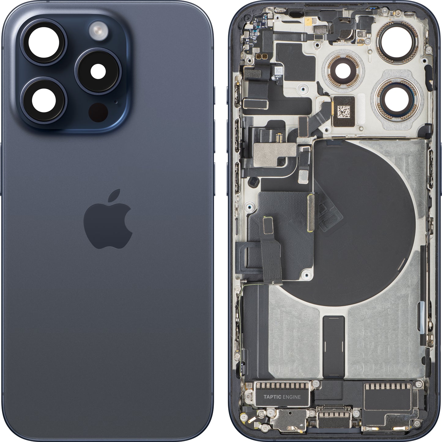 Apple iPhone 15 Pro Battery Cover, With Middle Frame, Full Parts, Blue (Blue Titanium), Swap