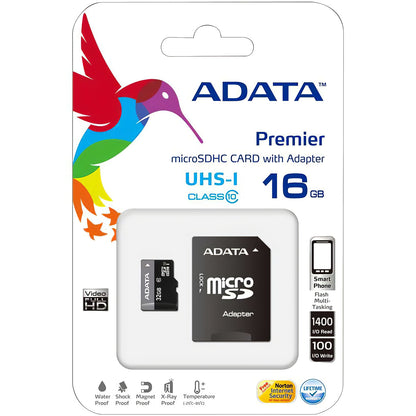 microSDHC Memory Card Adata Premier, 16Gb, Class 10 / UHS-1 U1, With Adapter AUSDH16GUICL10-RA1