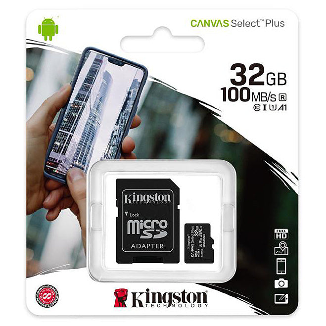 Memory Card microSDHC Kingston Canvas Select Plus Android A1, 32Gb, Class 10 / UHS-1 U1, with Adapter SDCS2/32GB