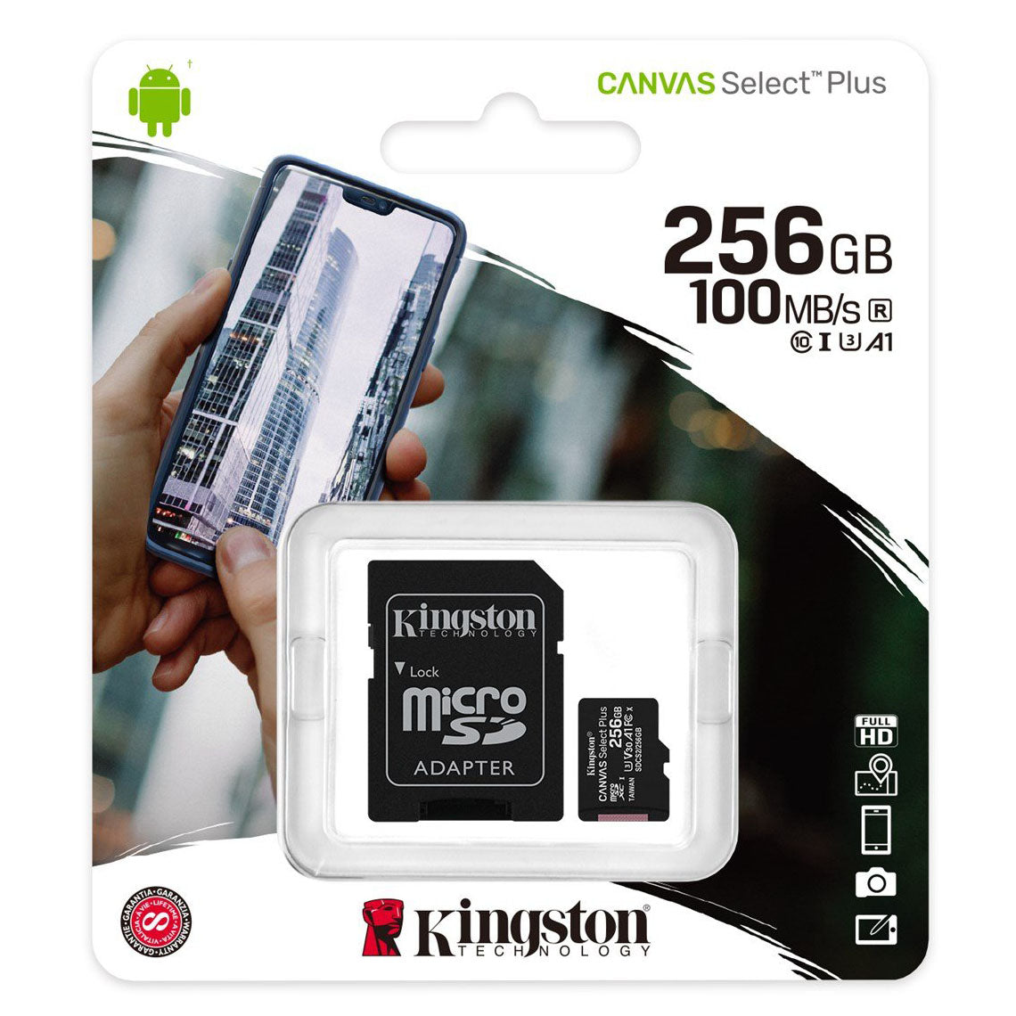 Memory Card microSDXC Kingston Canvas Select Plus Android A1, 256Gb, Class 10 / UHS-1 U1, with Adapter SDCS2/256GB