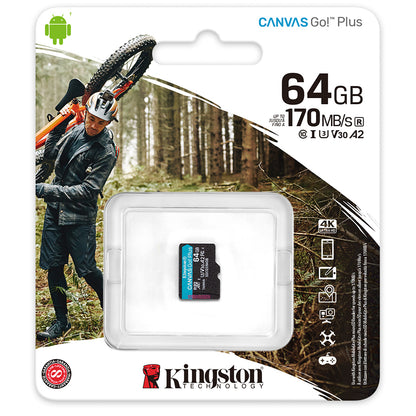 Memory Card microSDXC Kingston Canvas Go Plus, 64Gb, Class 10 / UHS-1 U3 SDCG3/64GBSP