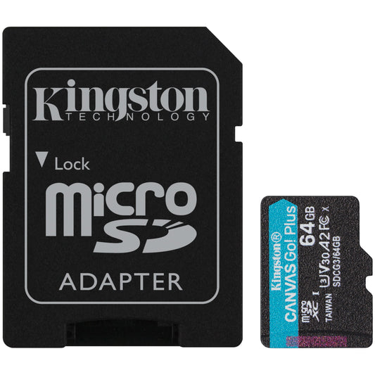 Memory Card microSDXC Kingston Canvas Go Plus, 64Gb, Class 10 / UHS-1 U3, with Adapter SDCG3/64GB