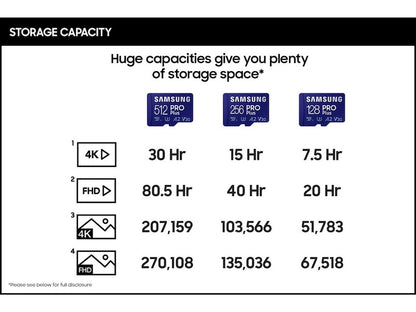 Samsung PRO Plus microSDXC Memory Card, 256Gb, Class 10 / UHS-1 U3, With Adapter MB-MD256KA