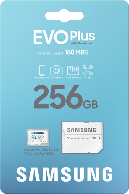 Samsung Evo Plus microSDXC Memory Card, 256Gb, Class 10 / UHS-1 U3, With Adapter MB-MC256SA/EU