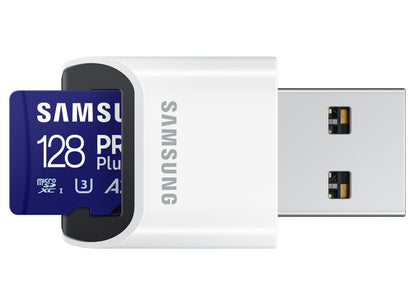 Samsung PRO Plus microSDXC Memory Card, 128Gb, Class 10 / UHS-1 U3, with Card Reader MB-MD128SB/WW