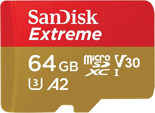 SanDisk Extreme microSDXC Memory Card, 64Gb, Class 10 / UHS-1 U3 SDSQXAH-064G-GN6MN