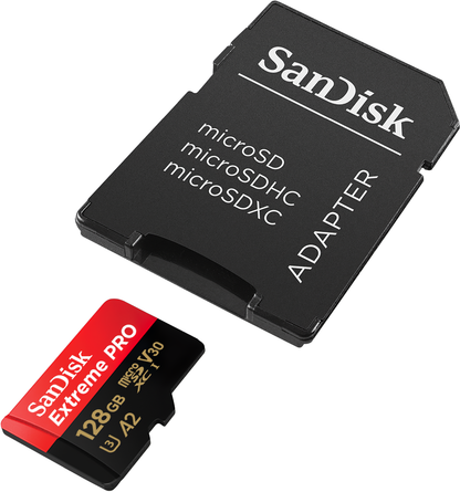 SanDisk Extreme Pro microSDXC Memory Card, 128Gb, Class 10 / UHS-1 U3, With Adapter SDSQXCD-128G-GN6MA