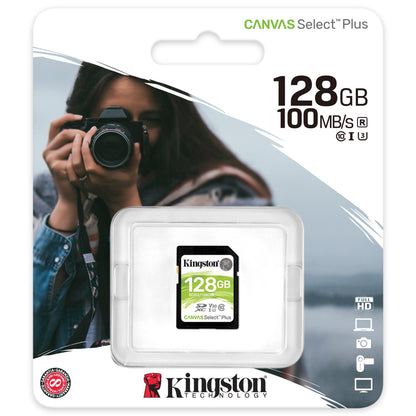 Kingston Canvas Select Plus SDXC Memory Card, 128Gb, ​​Class 10 / UHS-1 U1 SDS2/128GB-SD