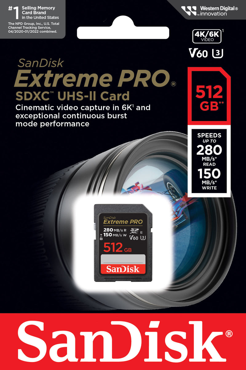 SDXC Memory Card SanDisk Extreme Pro, 512GB, Class 10 / UHS-2 U3 SDSDXEP-512G-GN4IN