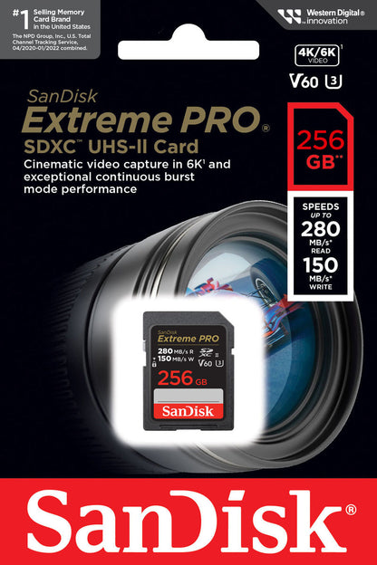 SanDisk Extreme Pro SDXC Memory Card, 256GB, Class 10 / UHS-2 U3 SDSDXEP-256G-GN4IN