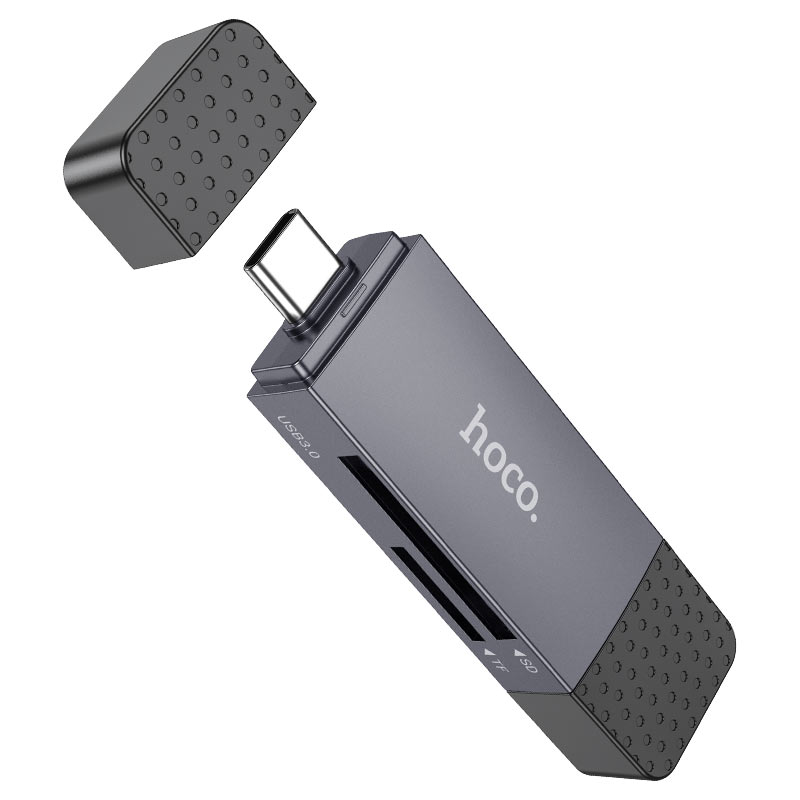 USB 3.0 / USB-C HOCO HB45 Card Reader, SD - microSD, Gray