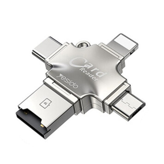 USB / USB-C / Lightning / microUSB Yesido GS13 Card Reader, microSD, Silver
