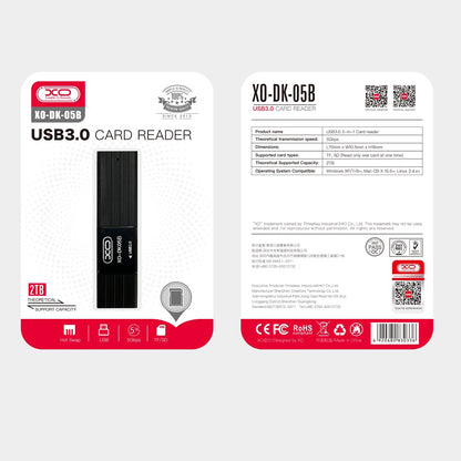 USB 3.0 XO Design DK05B Card Reader, SD - microSD, Black