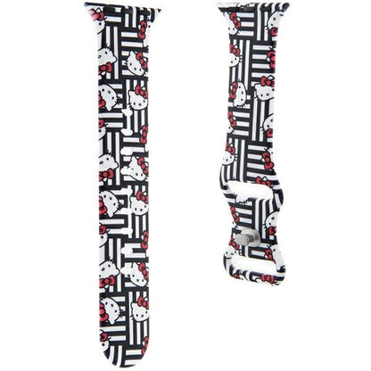 Hello Kitty Silicone Kitty Heads & Stripes Strap for Apple Watch 42mm / 41mm / 40mm / 38mm Series, Black