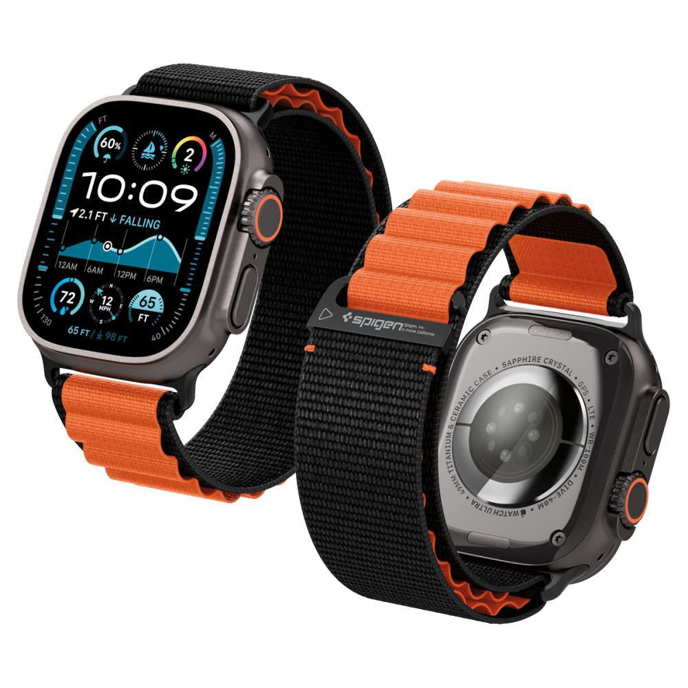 Spigen WBF1 Strap for Apple Watch 49mm / 46mm / 45mm / 44mm Series, Black Orange