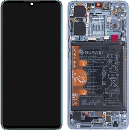 Huawei P30 Touchscreen Display, with Frame and Battery, Blue (Breathing Crystal), Service Pack 02354HMF