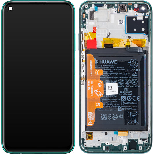 Huawei P40 lite 4G Touchscreen Display, with Frame and Battery, Green, Service Pack 02353KGA