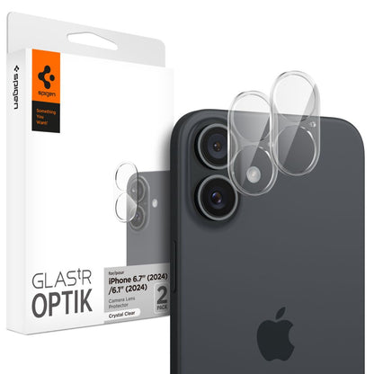 Spigen GlastR Optik Rear Camera Protective Film for Apple iPhone 16 Plus / 16, Tempered Glass, Set of 2 Pieces, Transparent AGL07923