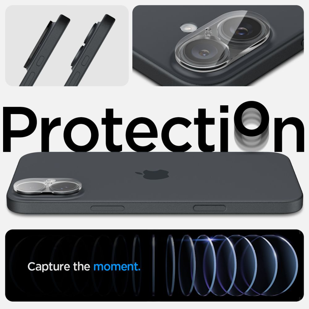 Spigen GlastR Optik Rear Camera Protective Film for Apple iPhone 16 Plus / 16, Tempered Glass, Set of 2 Pieces, Transparent AGL07923