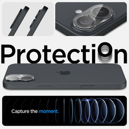 Spigen GlastR Optik Rear Camera Protective Film for Apple iPhone 16 Plus / 16, Tempered Glass, Set of 2 Pieces, Transparent AGL07923