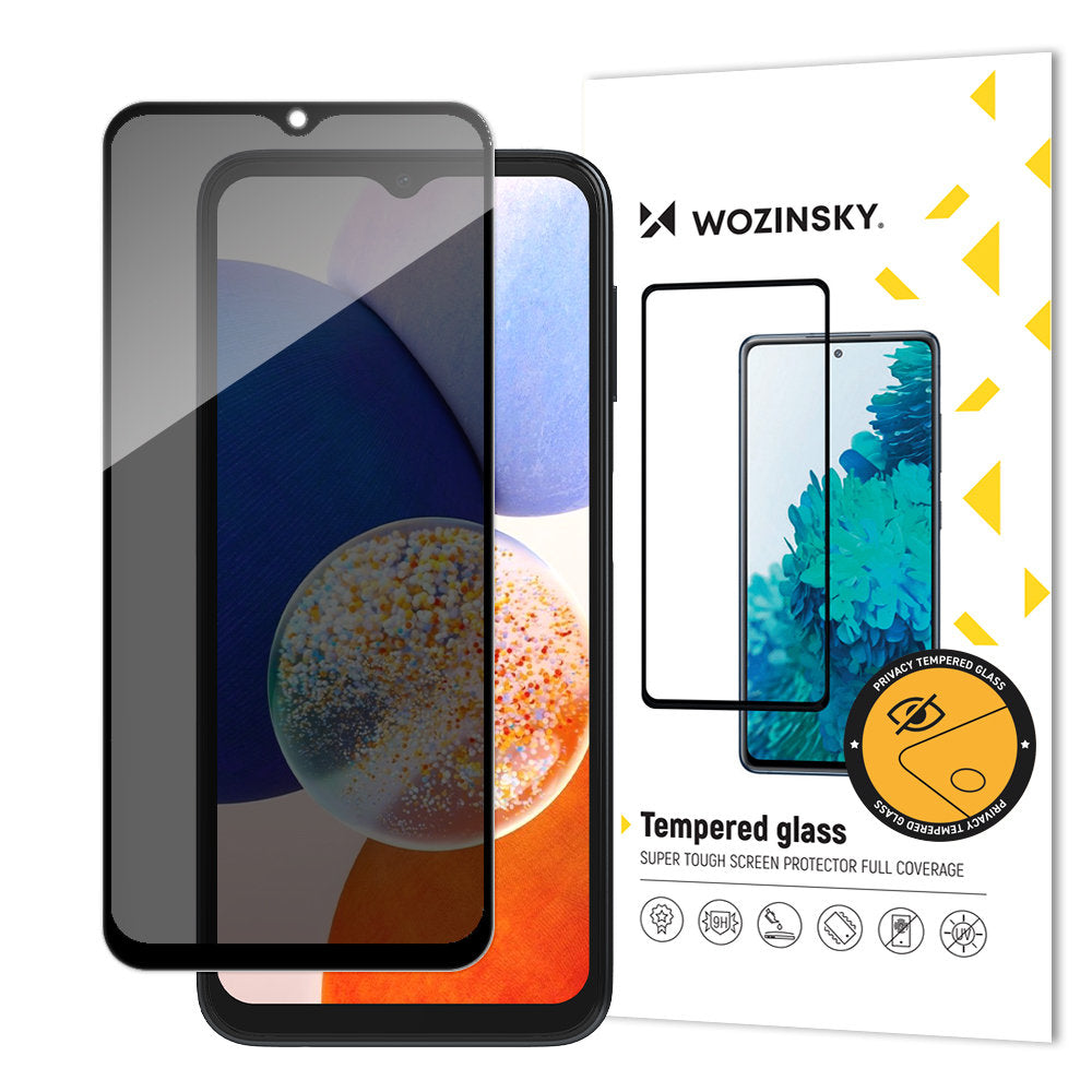 WZK AntiSpy Privacy Screen Protector for Samsung Galaxy A14 A145 / A14 5G A146, Tempered Glass, Full Glue