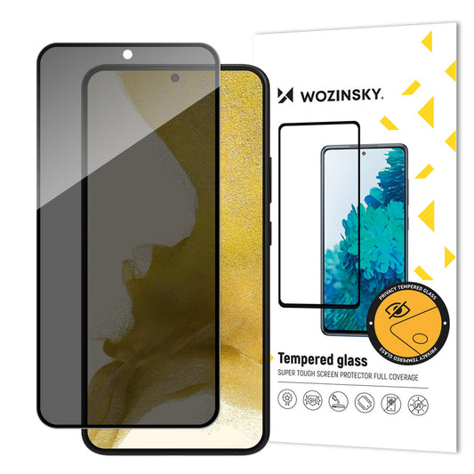 WZK AntiSpy Privacy Screen Protector for Samsung Galaxy S22+ 5G S906, Tempered Glass, Full Glue