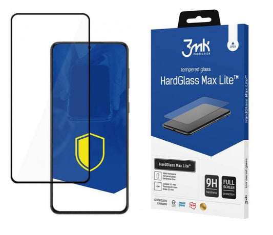 3MK HardGlass Max Lite Screen Protector for Samsung Galaxy S22 5G S901, Tempered Glass, Full Glue, Black