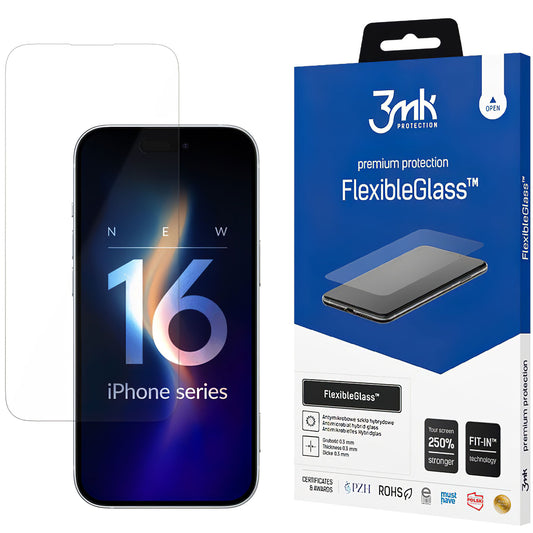 Screen Protector 3MK FlexibleGlass for Apple iPhone 16, Flexible Glass, Full Glue 