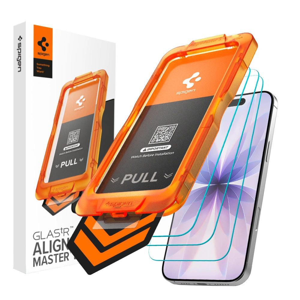 Spigen GlastR Align Master Slim Screen Protector for Apple iPhone 17, Tempered Glass, Full Glue, Set of 3 Pieces
