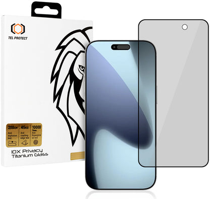 Tel Protect 10X Plus Titanium Privacy Screen Protector for Apple iPhone 17 Pro Max, Tempered Glass, Full Glue