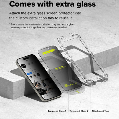 Ringke Easy Slide Privacy Screen Protector for Apple iPhone 16 Pro Max, Tempered Glass, Full Glue, Set of 2 pieces