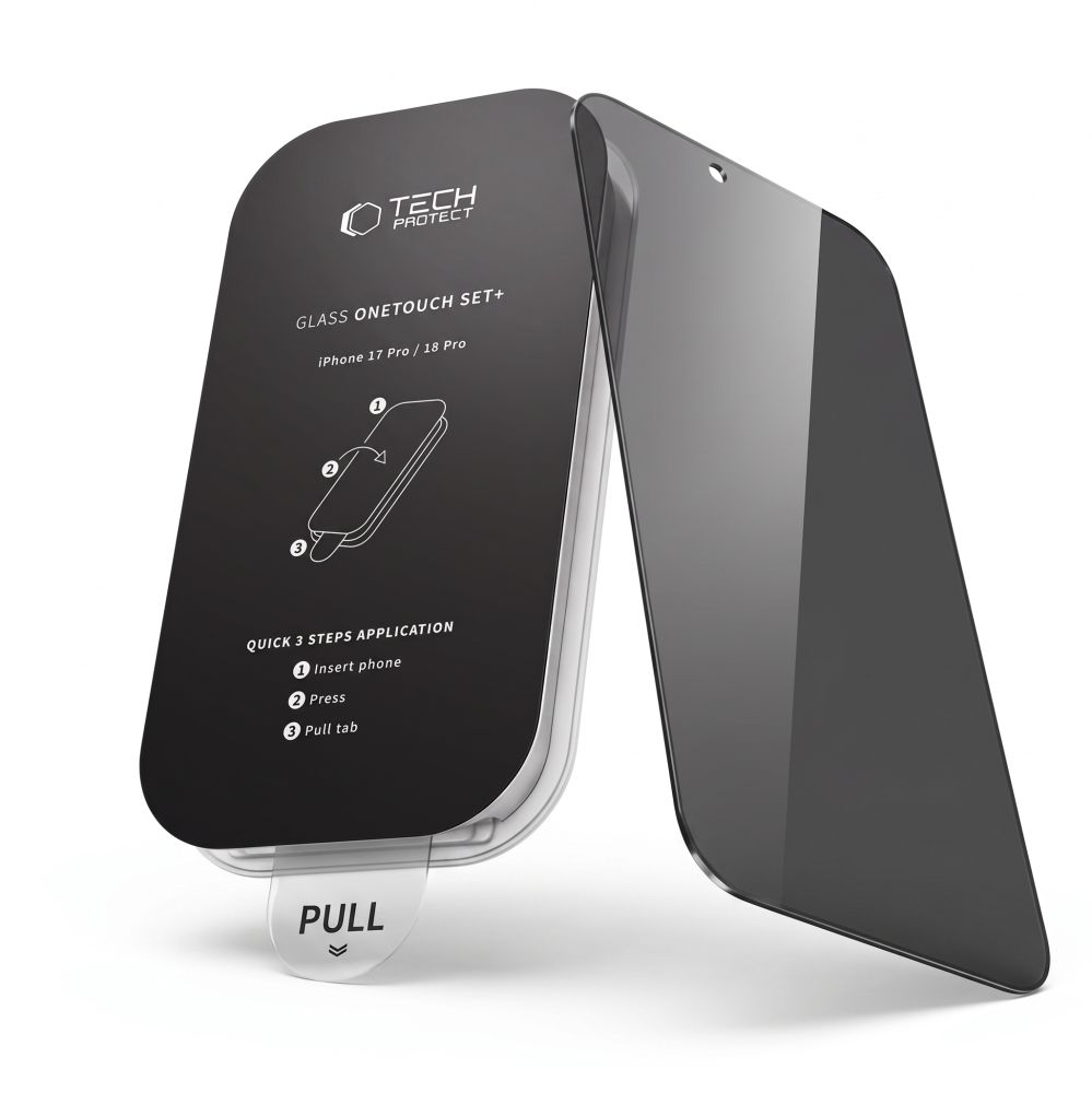 Privacy Screen Protector Tech-Protect OneTouch for Apple iPhone 18 Pro, Tempered Glass, Full Glue, Set of 2 pieces