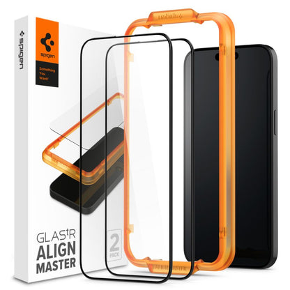 Spigen Align Master Screen Protector for Apple iPhone 15 Pro, Tempered Glass, Full Glue, Set of 2 pieces, 2.5D, Black