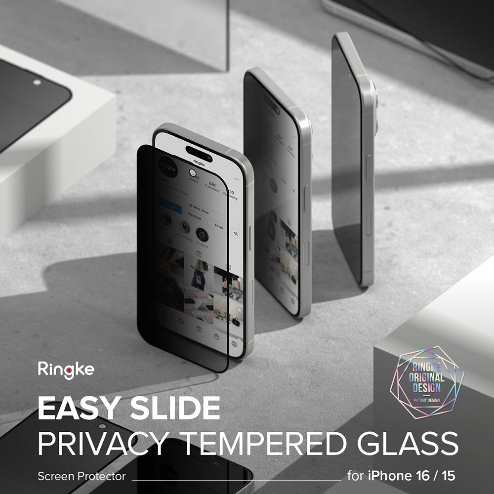 Ringke Easy Slide Privacy Screen Protector for Apple iPhone 16 Pro Max, Tempered Glass, Full Glue, Set of 2 pieces