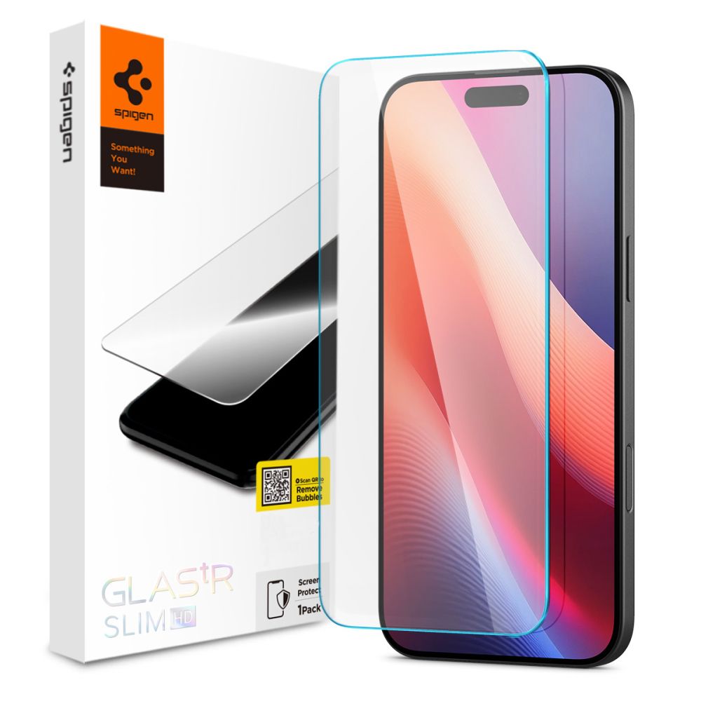 Spigen GlastrR Slim HD Screen Protector for Apple iPhone 16 / 15, Tempered Glass, Full Glue, 2.5D AGL06910