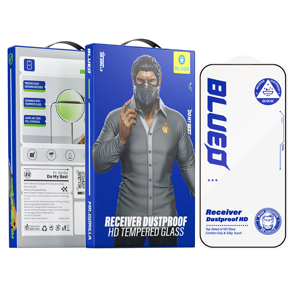 Blueo Anti-Dust HD Screen Protector Film for Apple iPhone 15 Pro Max, Tempered Glass, Full Glue, Black